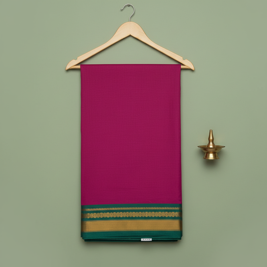 KUBERAN DARK PINK WITH GREEN COTTON SAREE