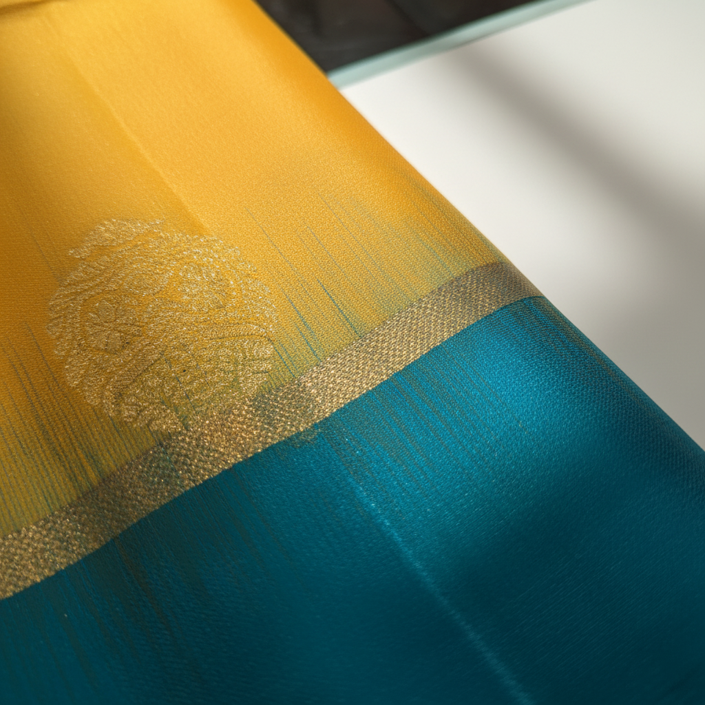 KUBERAN YELLOW WITH BLUE PURE SOFT SILK SAREE