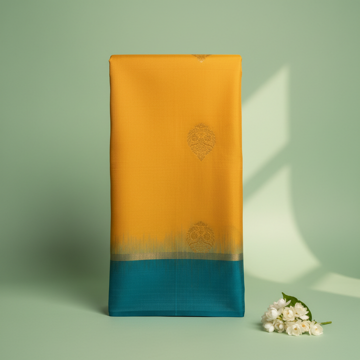 KUBERAN YELLOW WITH BLUE PURE SOFT SILK SAREE