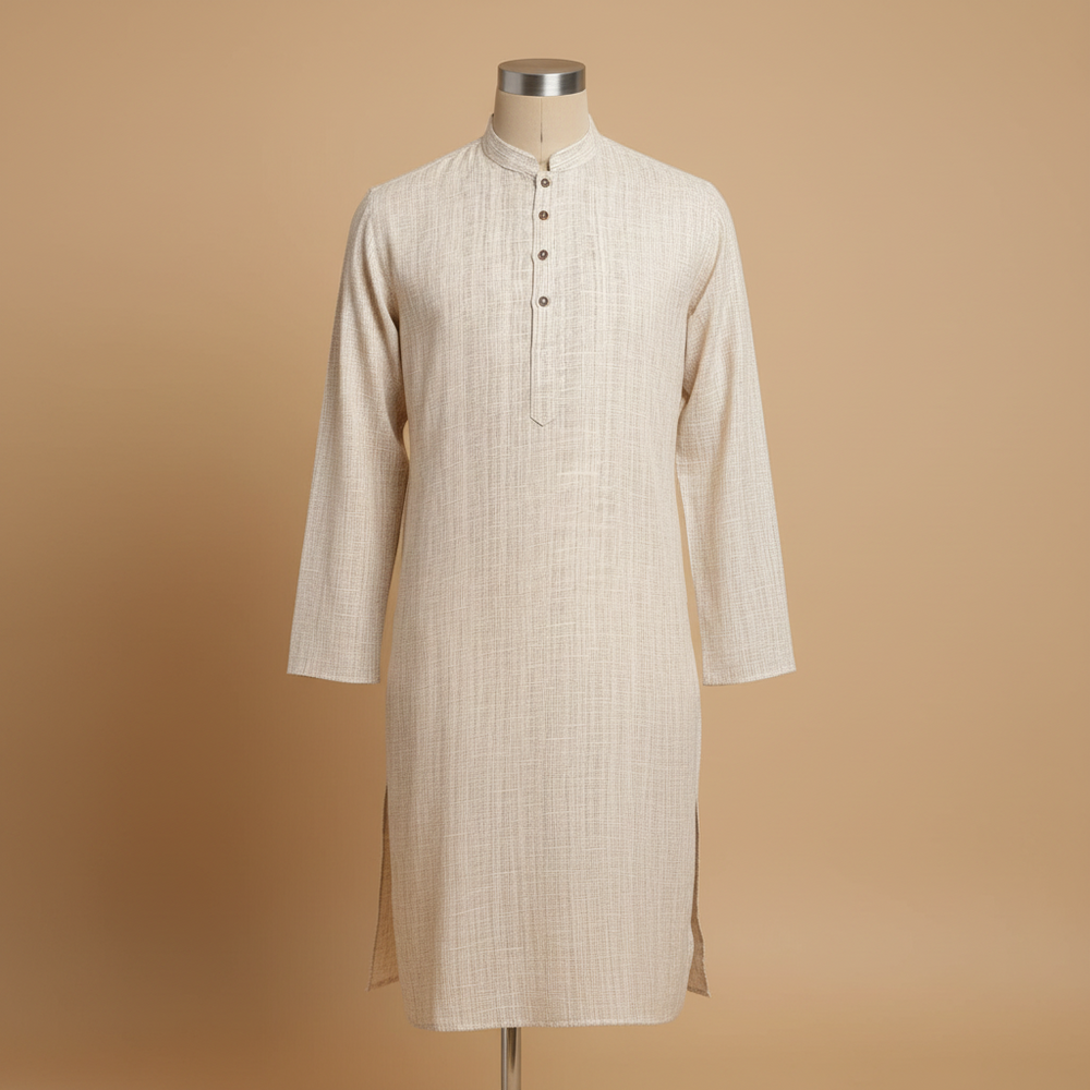 Cream Textured Cotton Kurta - Mannequin editorial shot