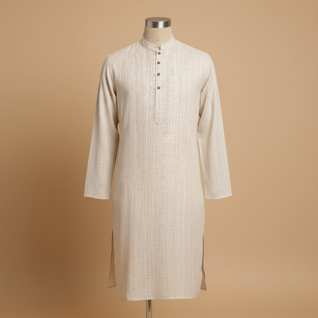 Cream Textured Cotton Kurta - Mannequin editorial shot