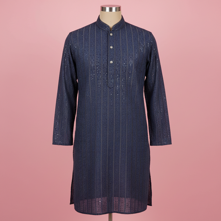 Navy Blue Sequin Embroidered Kurta - Mannequin editorial shot