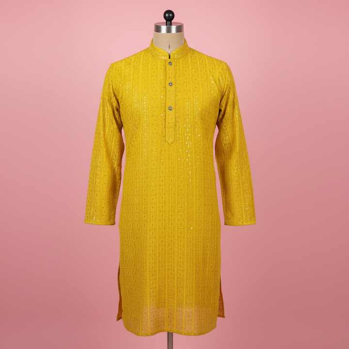 KUBERAN VIBRANT YELLOW SEQUIN EMBROIDERED  KURTA