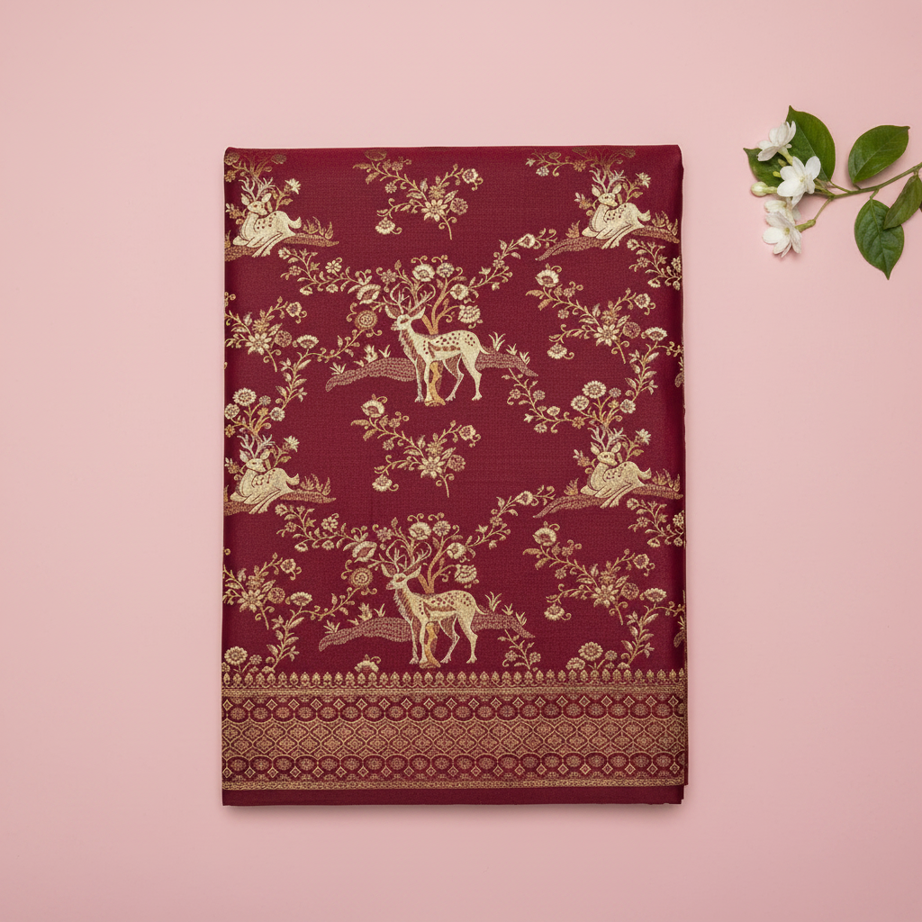 KUBERAN MAROON MASHRU SEMI BANARASI SILK SAREE