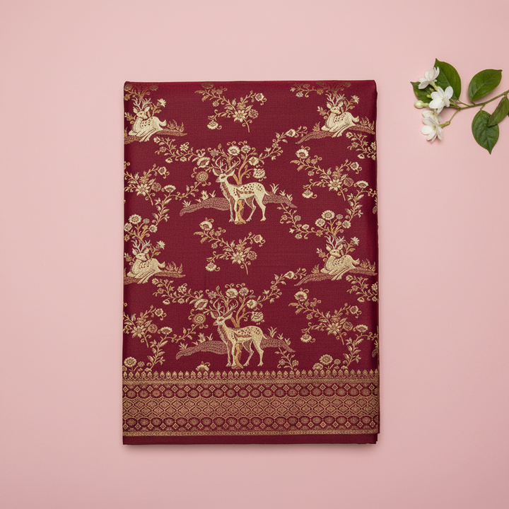 KUBERAN MAROON MASHRU SEMI BANARASI SILK SAREE