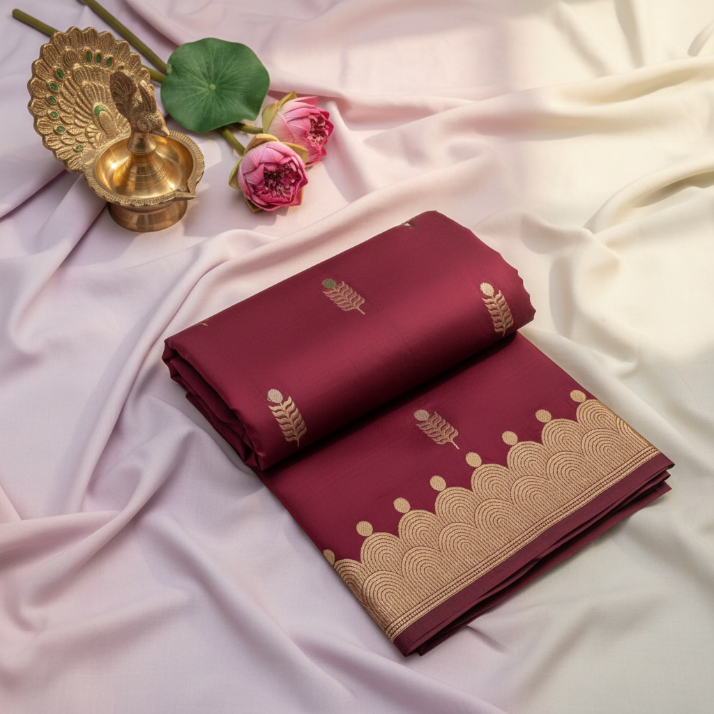 KUBERAN MAROON PURE BANARASI SILK SAREE