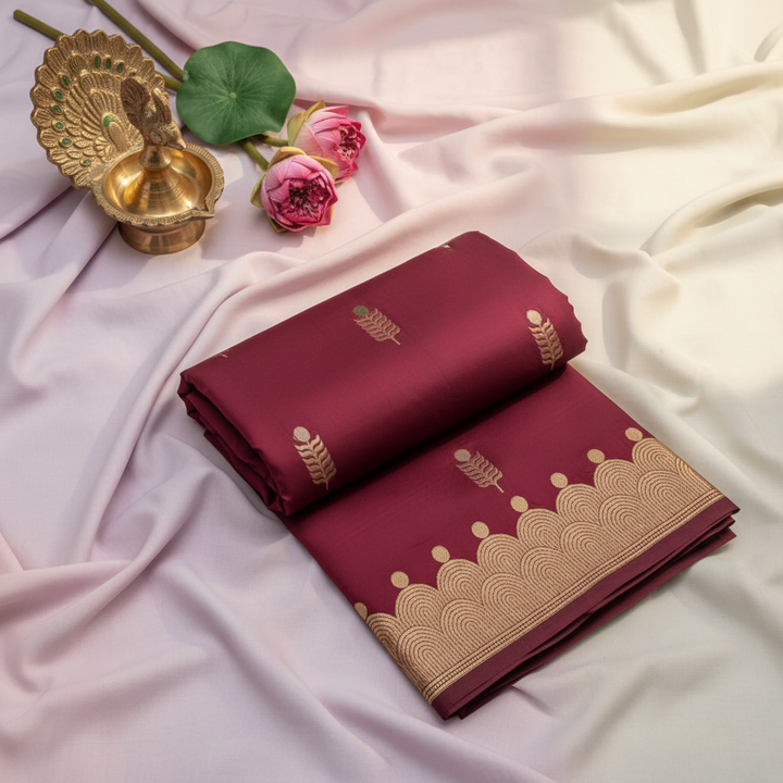 KUBERAN MAROON PURE BANARASI SILK SAREE