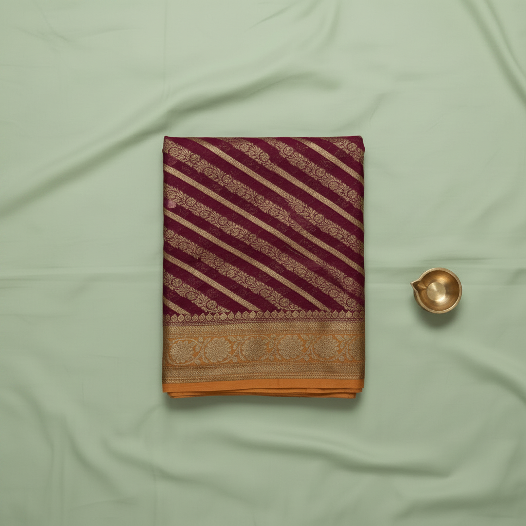 KUBERAN MAROON BANARASI KHADDI GEORGETTE SAREE