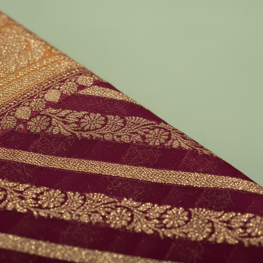 KUBERAN MAROON BANARASI KHADDI GEORGETTE SAREE