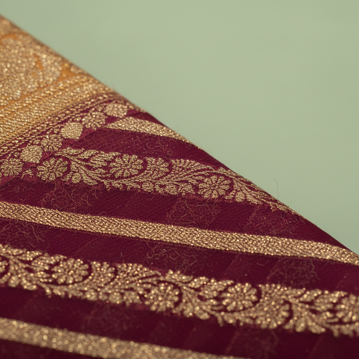 KUBERAN MAROON BANARASI KHADDI GEORGETTE SAREE