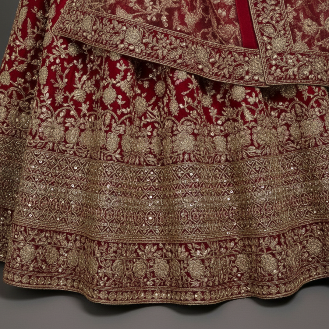 KUBERAN PINK UNSTITCHED VELVET LEHENGA