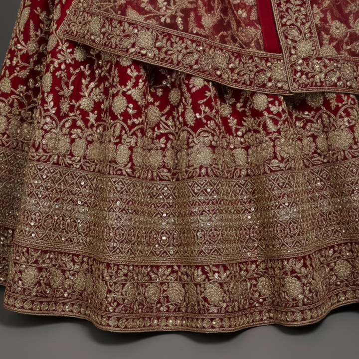 KUBERAN PINK UNSTITCHED VELVET LEHENGA