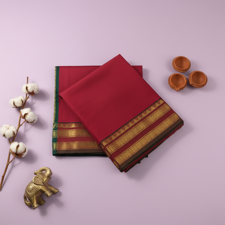 KUBERAN RED COTTON SAREE