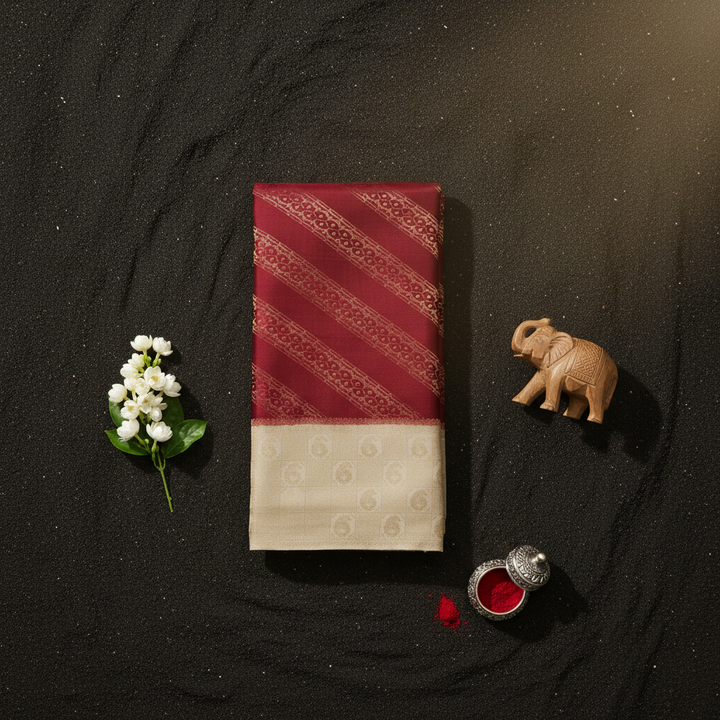 kuberan Maroon and Cream Dual Tone Mysore Silk Saree with Golden Zari Border
