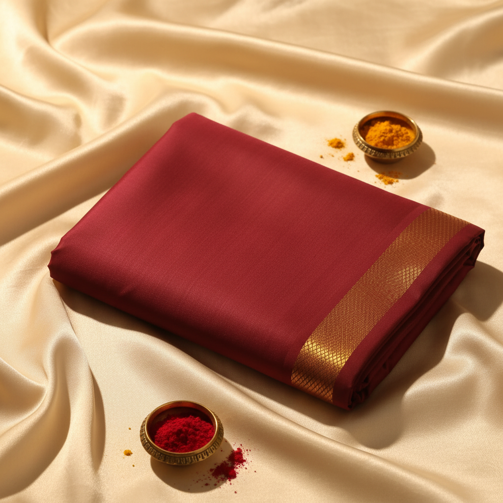 Kuberan Maroon Mix Silk Dhoti with Gold Border
