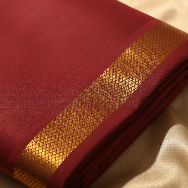 Kuberan Maroon Mix Silk Dhoti with Gold Border
