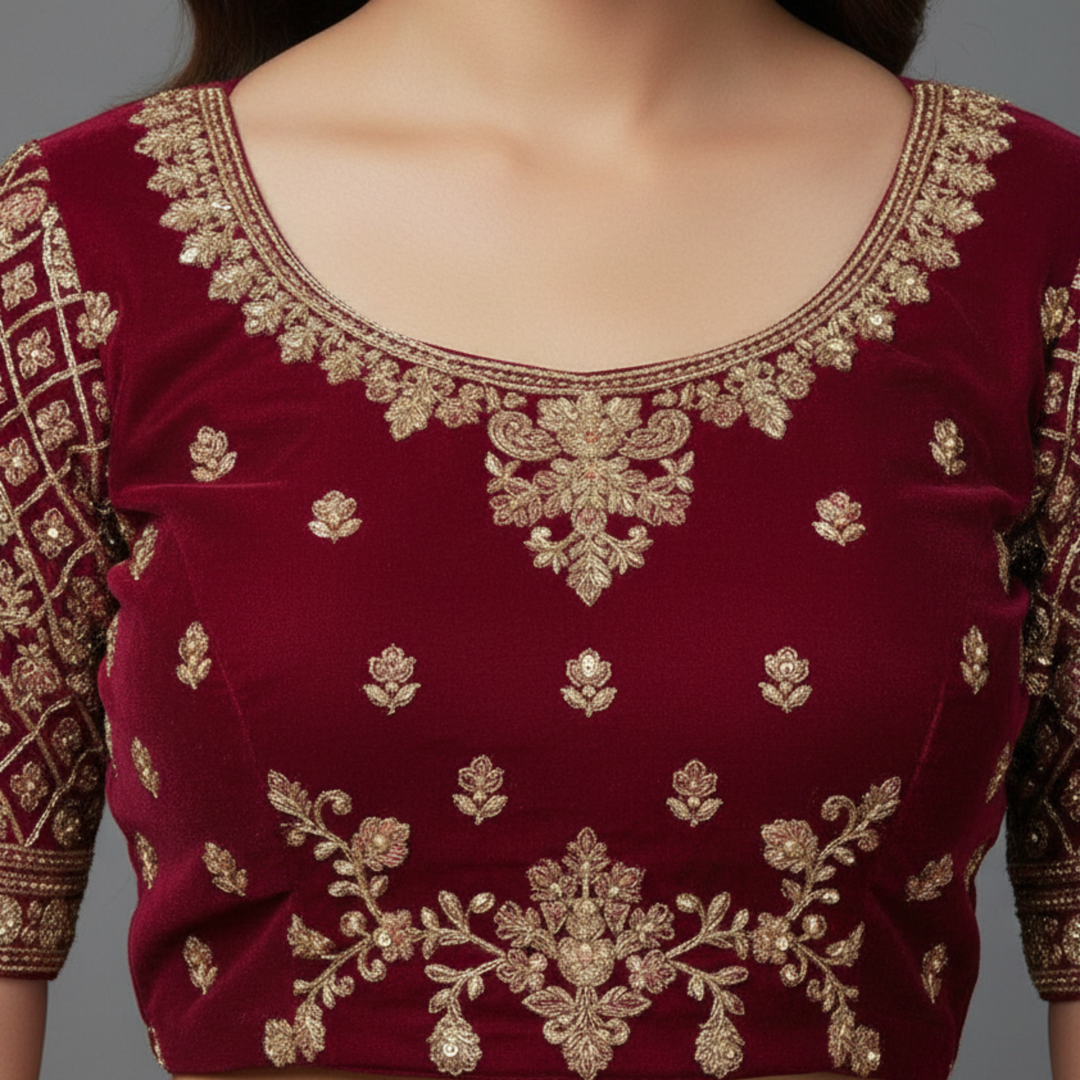 KUBERAN DARK PINK UNSTITCHED VELVET LEHENGA