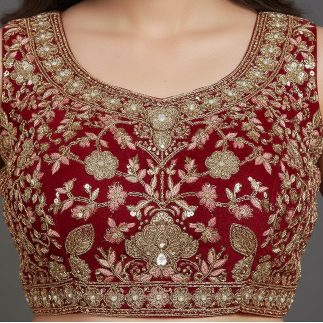 KUBERAN PINK UNSTITCHED VELVET LEHENGA