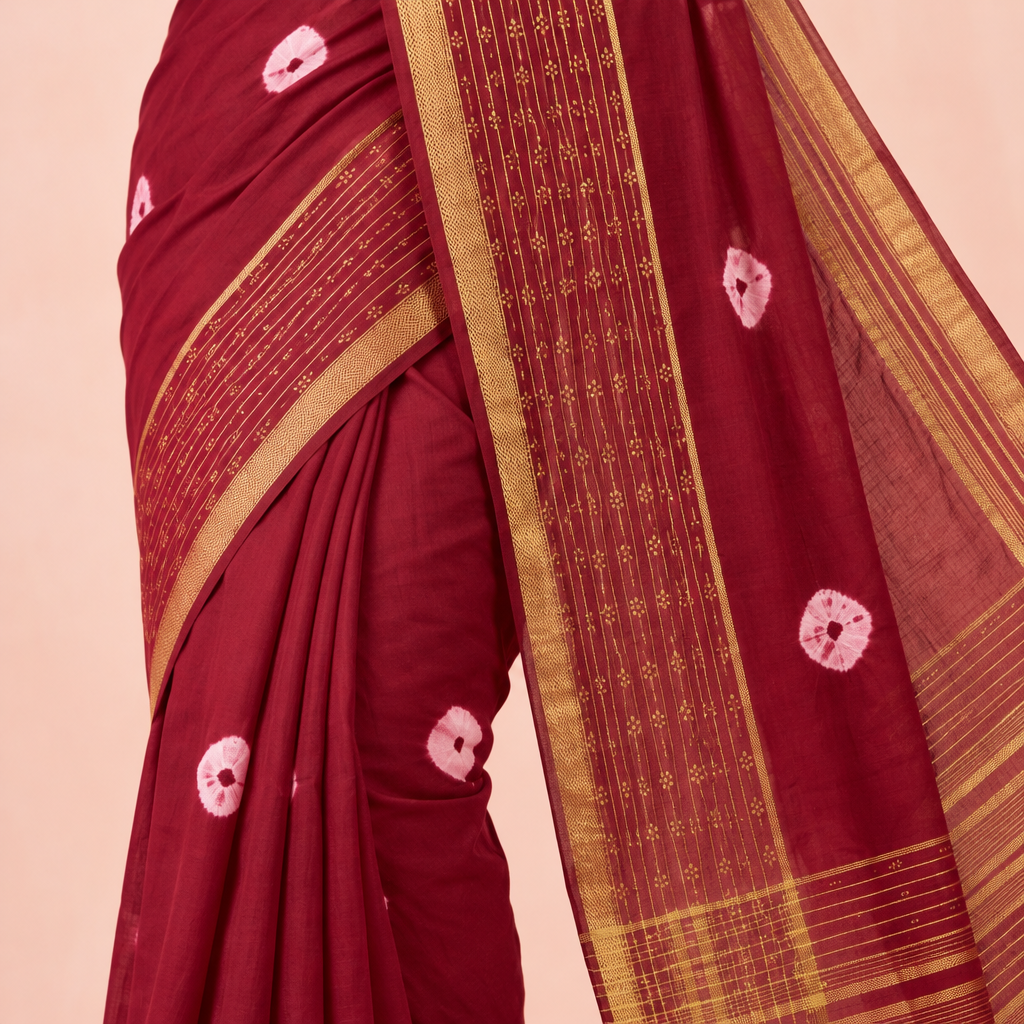 KUBERAN RED COTTON SAREE