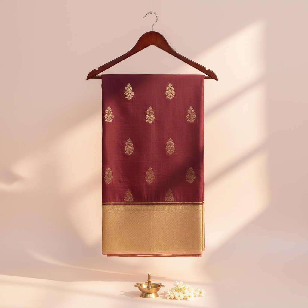 KUBERAN MAROON WITH PEACH MYSORE CREPE SILK SAREE