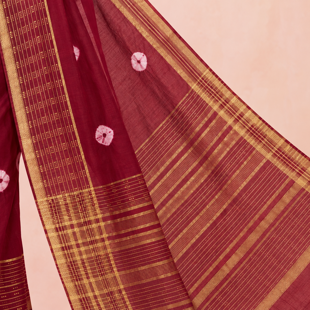 KUBERAN RED COTTON SAREE