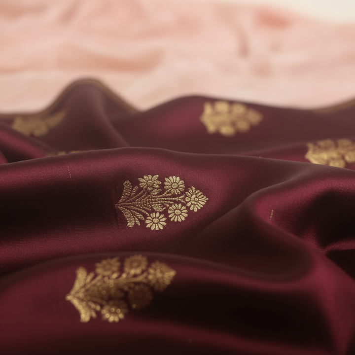 KUBERAN MAROON WITH PEACH MYSORE CREPE SILK SAREE