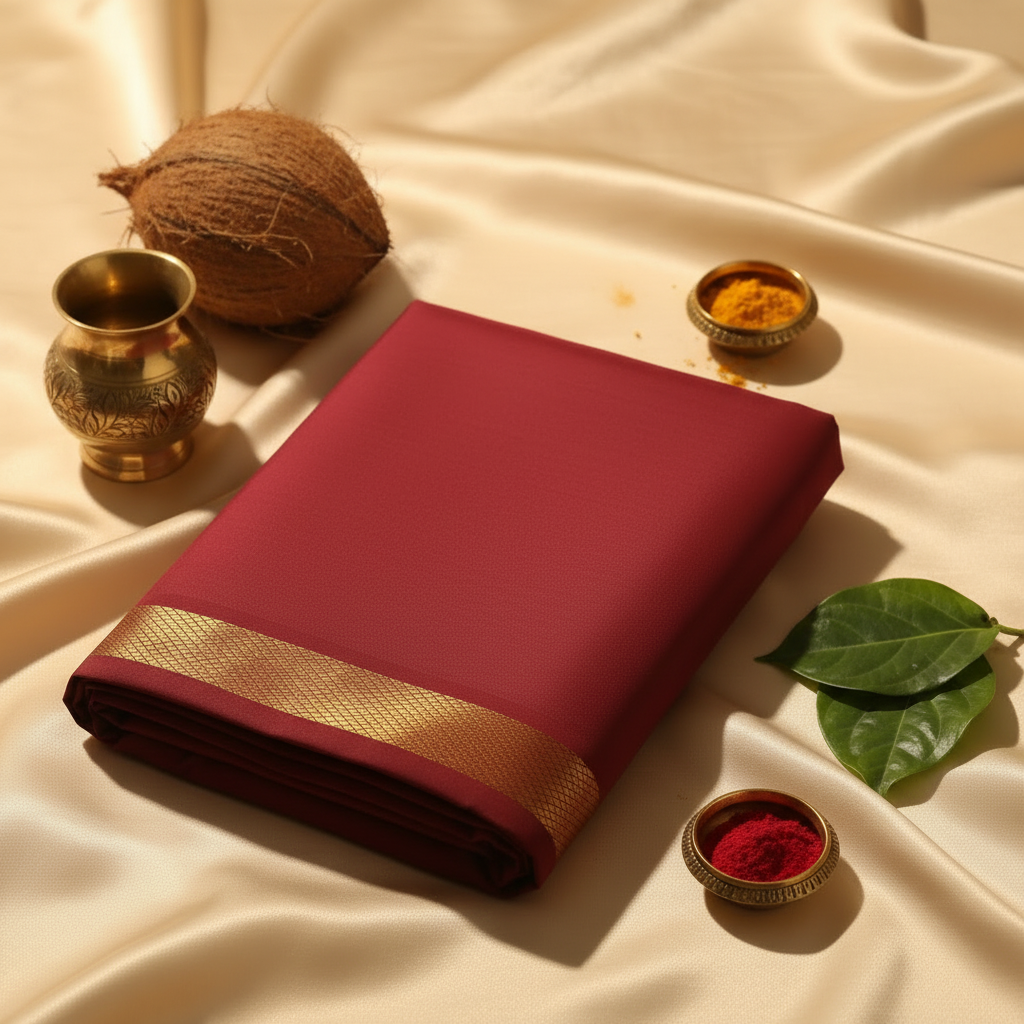 Kuberan Maroon Mix Silk Dhoti with Gold Border