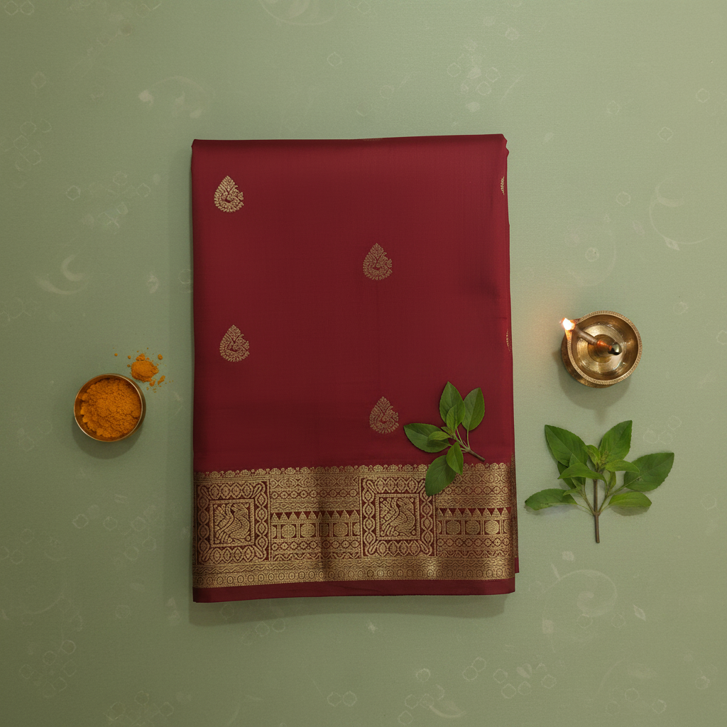KUBERAN RED 9 YARDS PURE SILK SAREE