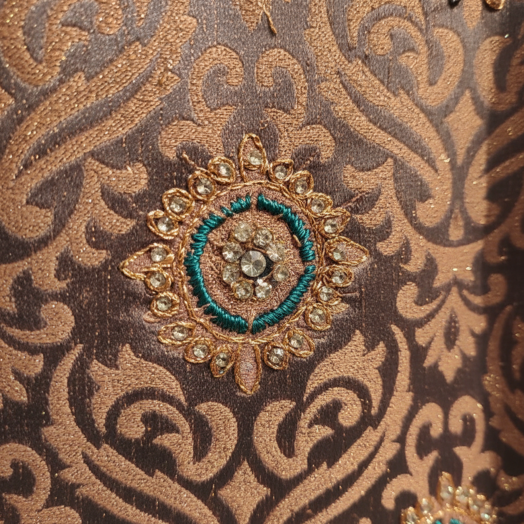 Kuberan Mauve Paisley Brocade Sherwani with Teal Embroidered Cuffs.