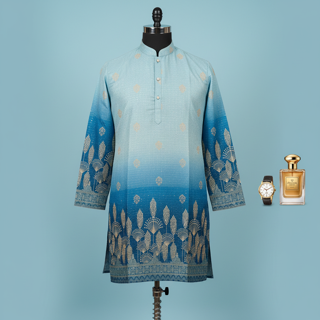 KUBERAN  SKY BLUE TO DEEP TEAL KURTA