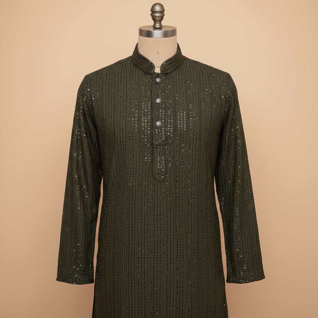 KUBERAN RIFLE GREEN COTTON  KURTA