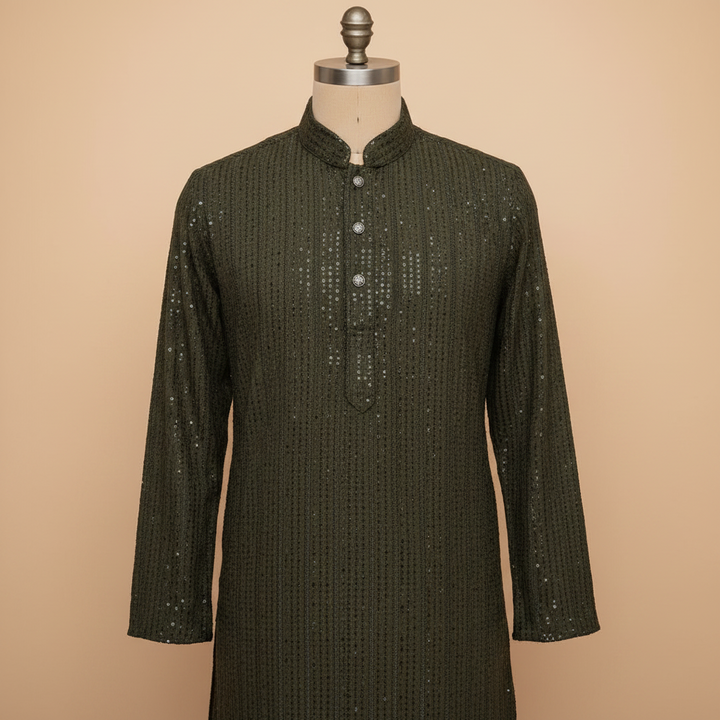 KUBERAN RIFLE GREEN COTTON  KURTA