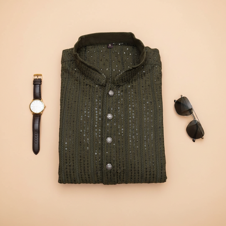 KUBERAN RIFLE GREEN COTTON  KURTA