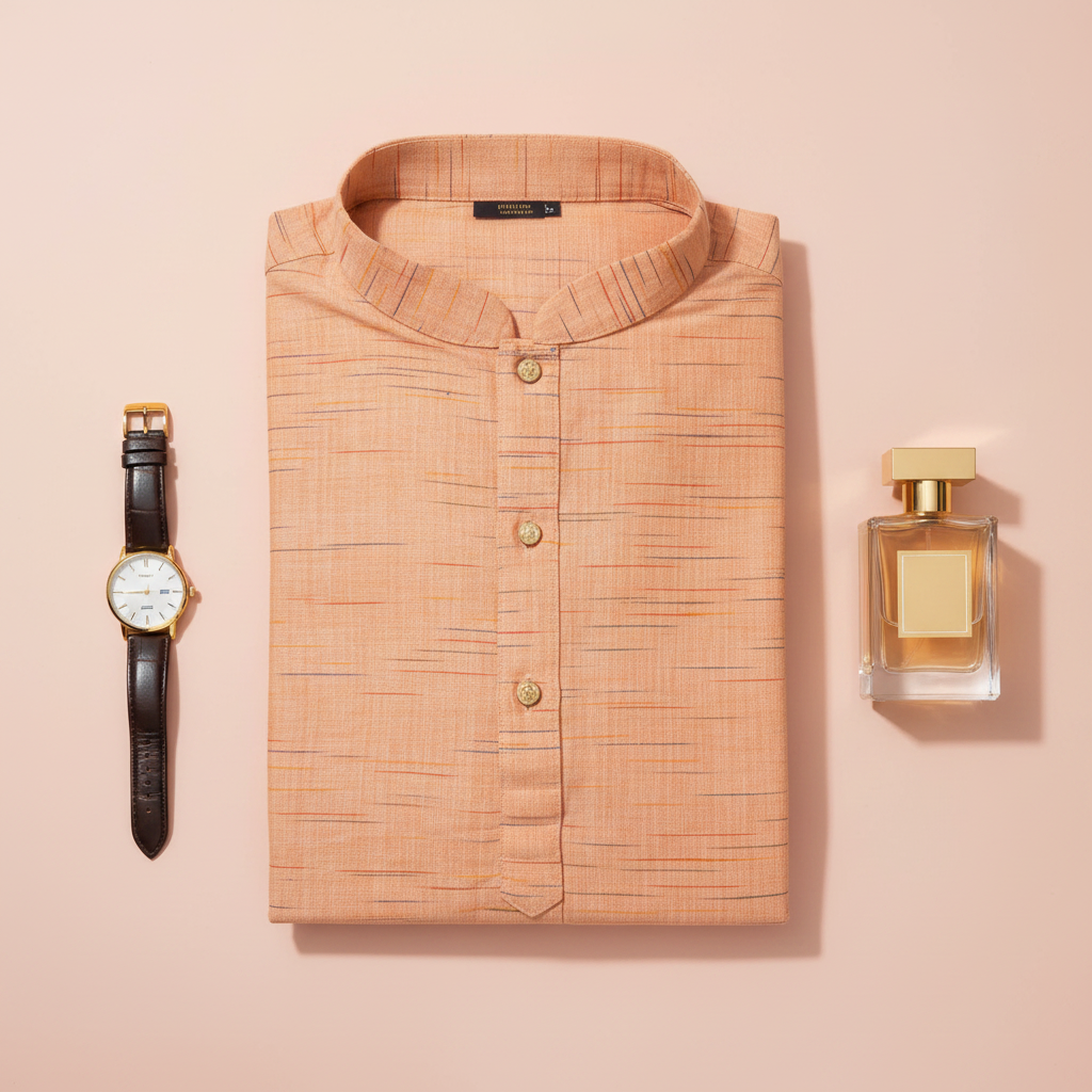 KUBERAN PEACH COTTON KURTA