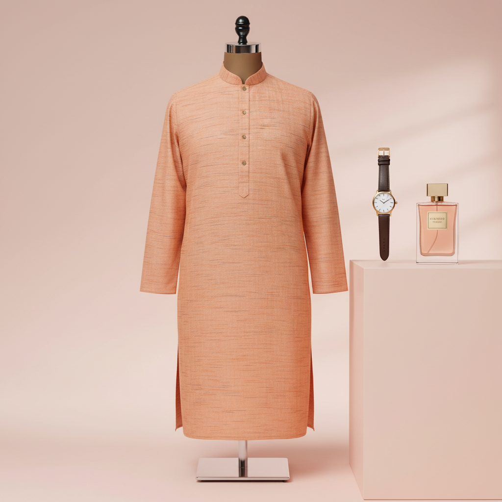 KUBERAN PEACH COTTON KURTA