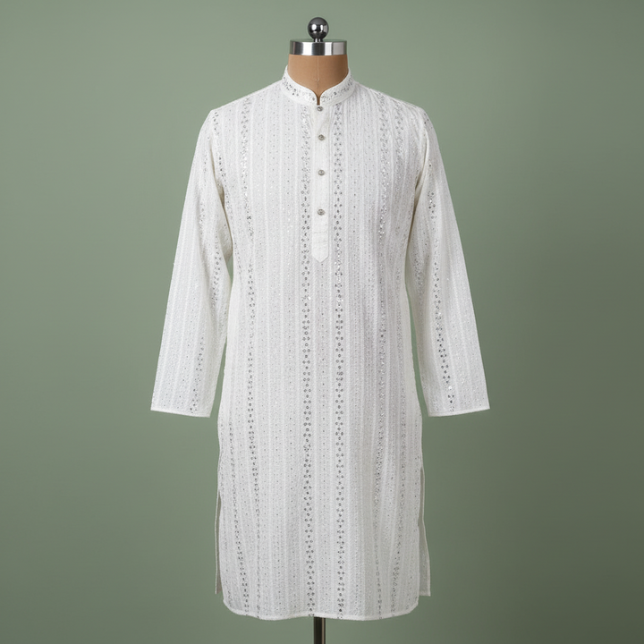 KUBERAN WHITE  SEQUIN EMBROIDERED KURTA