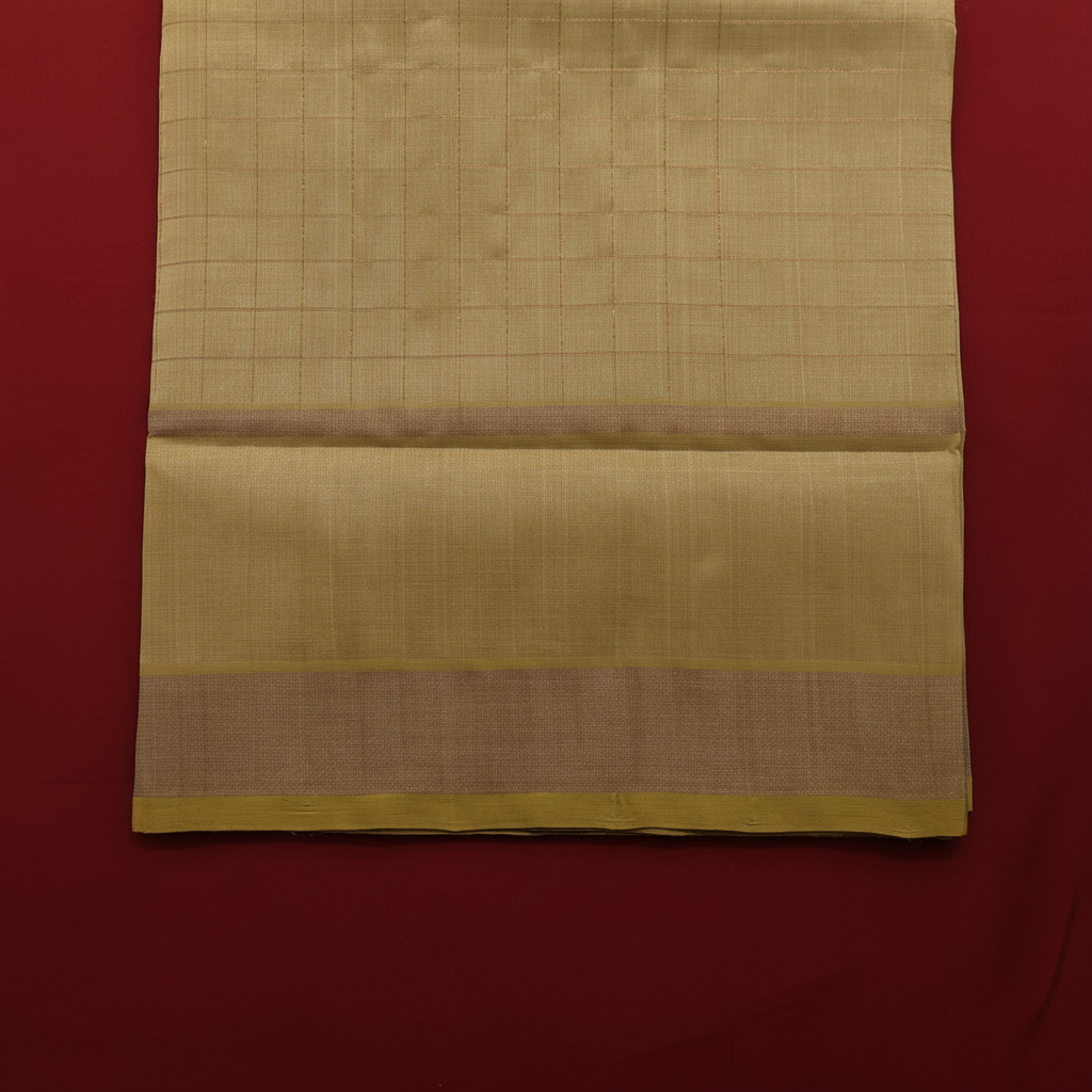 Kuberan Golden Yellow Self-Check Cotton Silk Saree