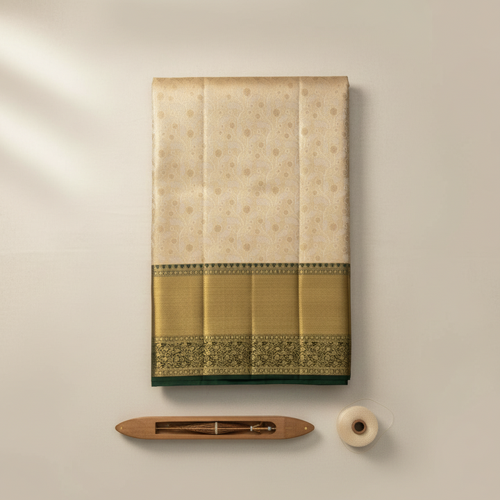 KUBERAN CREAM GREEN PURE KANCHIPURAM SILK SAREE