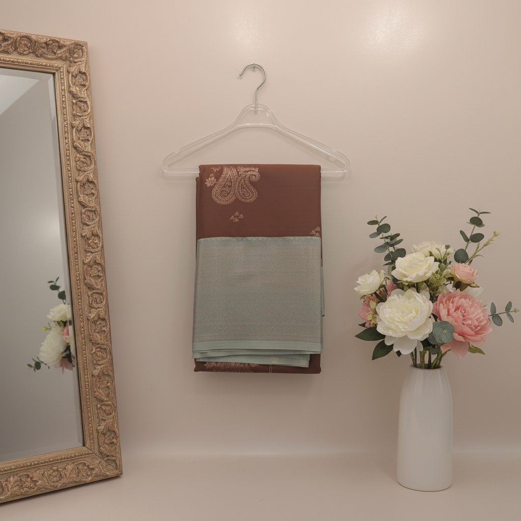 KUBERAN COFFEE BROWN SEMI SILK SAREE