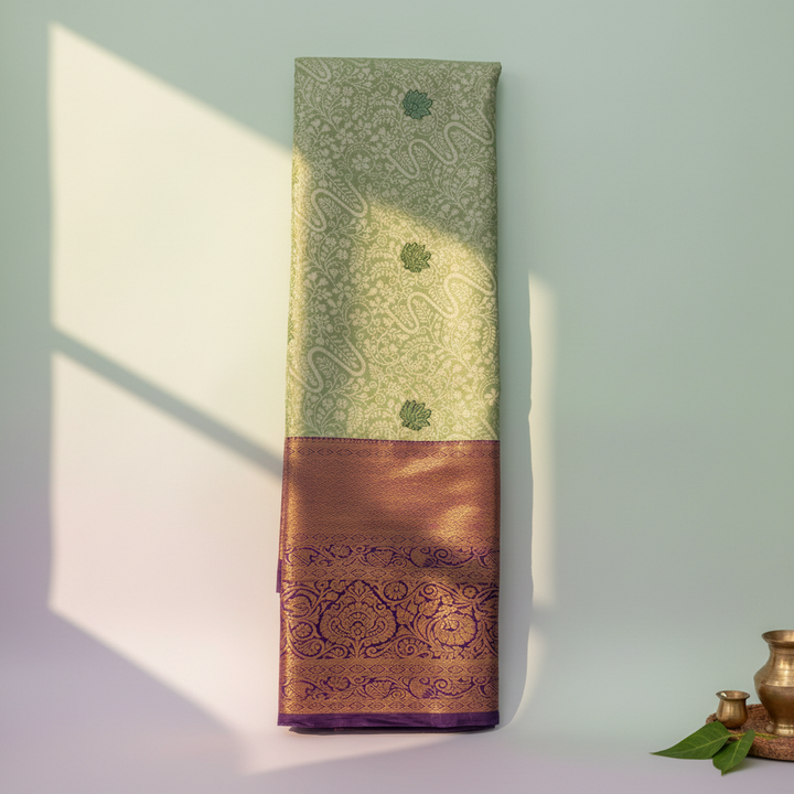 KUBERAN LIGHT GREEN BROCADE SEMI SILK SAREE