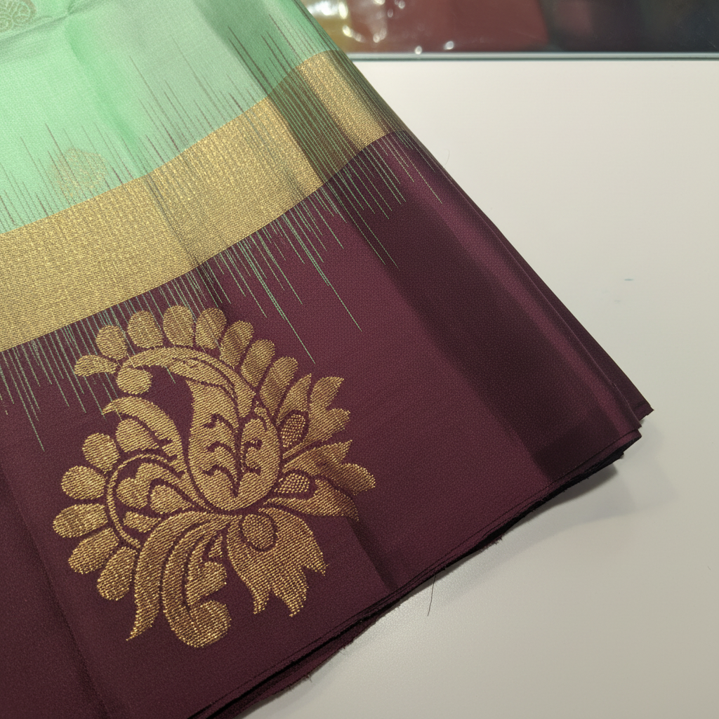 KUBERAN MINT GREEN WITH BURGUNDY PURE SOFT SILK SAREE