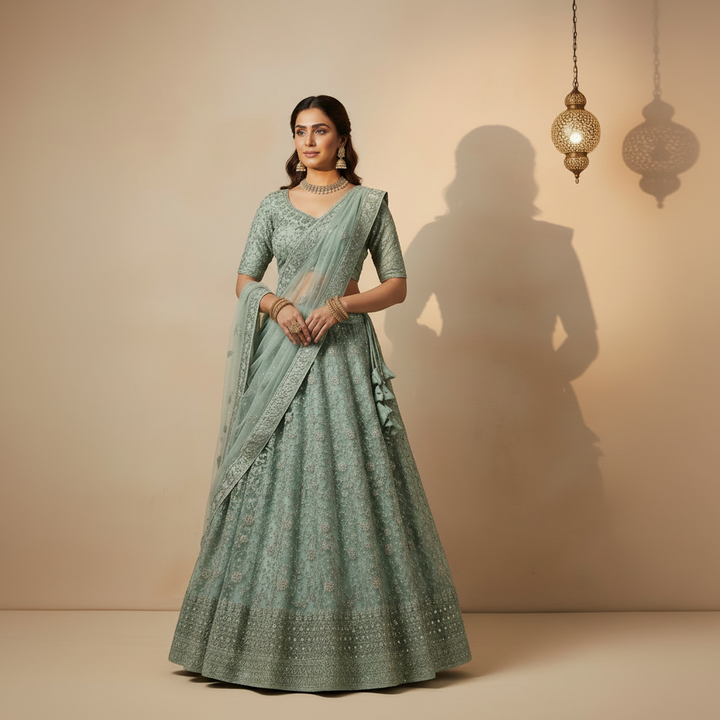 KUBERAN MINT GREEN LEGHENGA SET