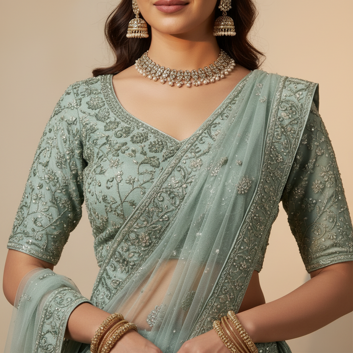 KUBERAN MINT GREEN LEGHENGA SET