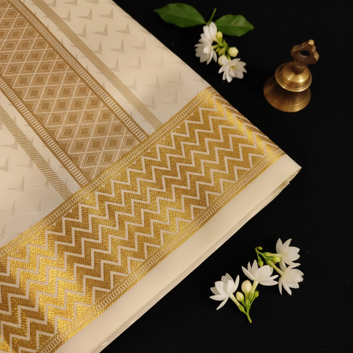 Kuberan Mix Silk Dhothi  Ivory & Gold Zari Border