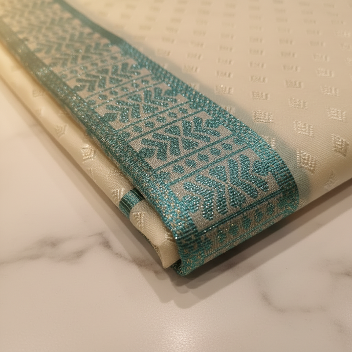 Kuberan Ivory & Teal Zari Border Mix Silk Dhothi
