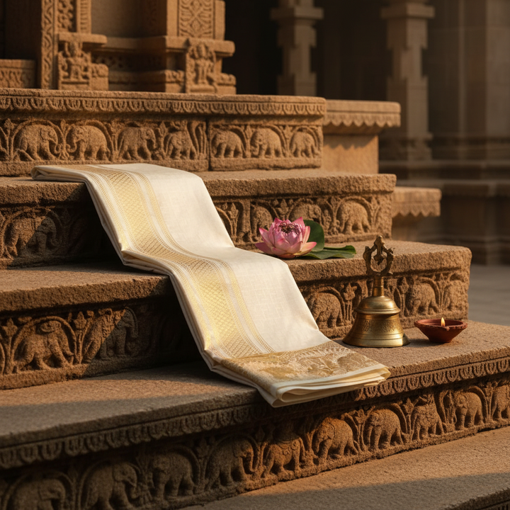 Kuberan Mix Silk Dhothi Ivory & Gold Zari Border