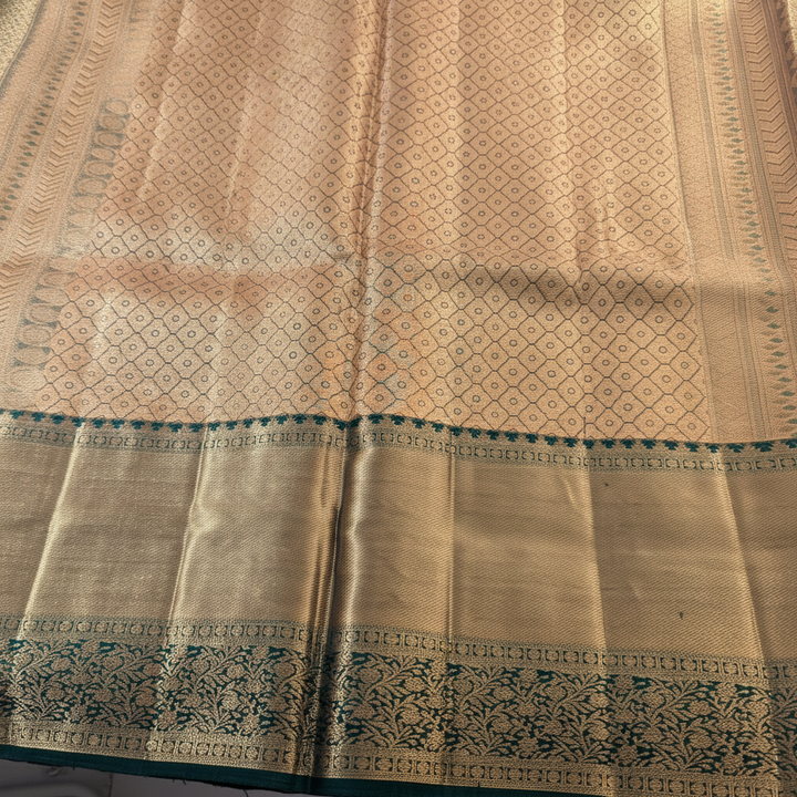 KUBERAN CREAM GREEN PURE KANCHIPURAM SILK SAREE