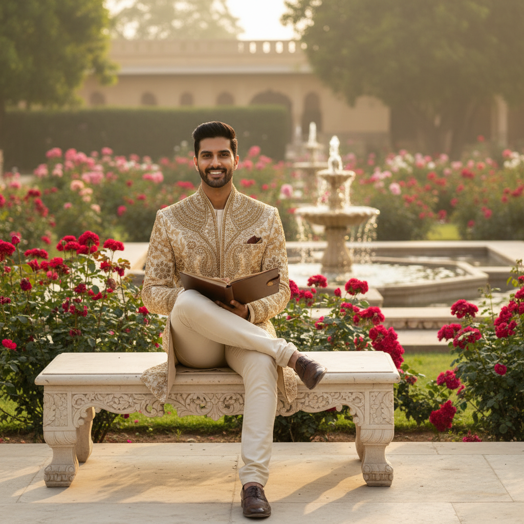 Kuberan Cream & Gold Floral Zardozi Indo-Western Sherwani