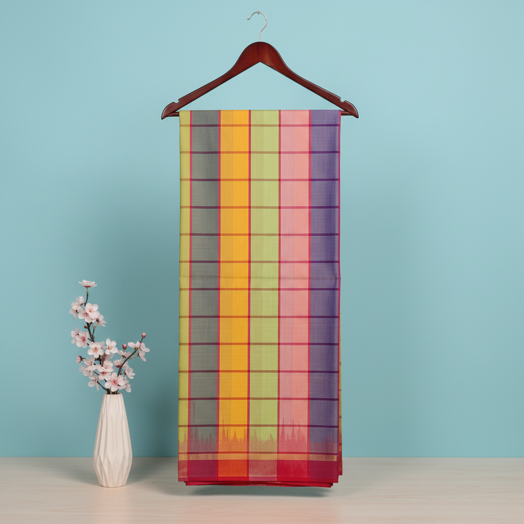 KUBERAN MULTI COLOR CHECKS SOFT SILK SAREE