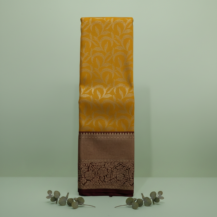 KUBERAN YELLOW WITH MAROON BROCADE SEMI SILK SAREE